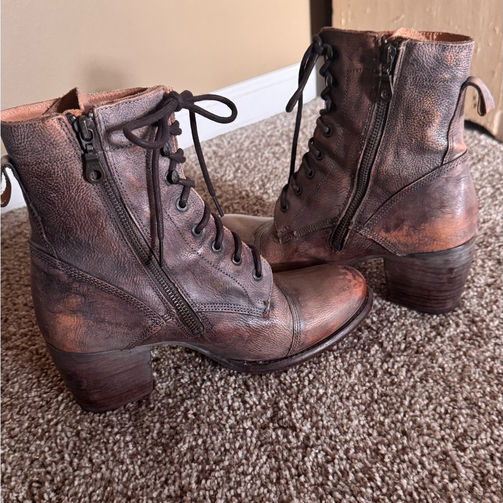 BED|STU Brown Lace Up Boots Distressed Leather - Picture 6 of 7